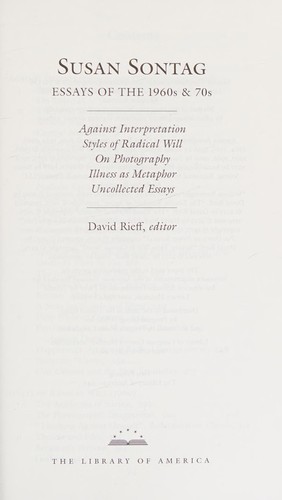 Essays of the 1960s & 70s by Susan Sontag