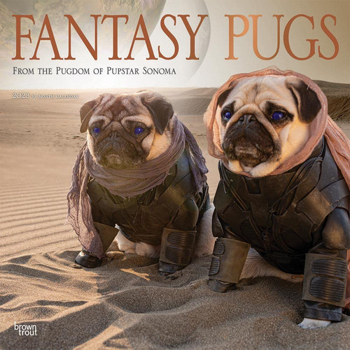Fantasy Pugs | 2023 12 x 24 Inch Monthly Square Wall Calendar | Foil Stamped Cover | BrownTrout | Funny Animals Dogs by BrownTrout Publishers Inc.