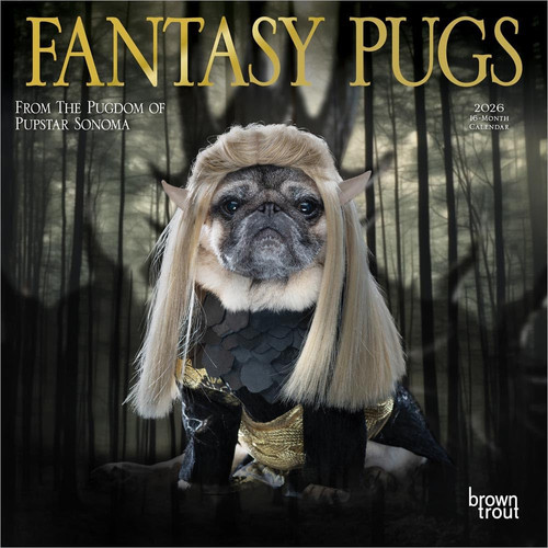 Fantasy Pugs OFFICIAL | 2026 7 x 14 Inch (Hanging) Monthly Mini Wall Calendar | BrownTrout | Funny Animals Dogs by BrownTrout