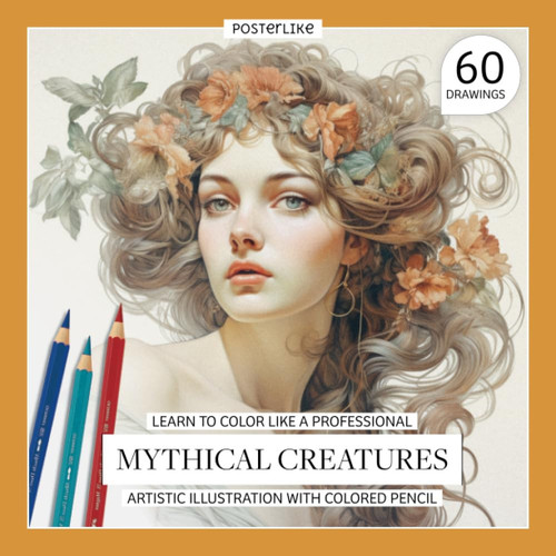 Learn to color like a professional Mythical Creatures. Artistic illustration with colored pencil: Coloring Fantasy in Every Stroke (Portraits of the Collective Imagination) by Editions, Posterlike