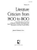 Literature Criticism from 1400 to 1800 by Jelena Krostovic