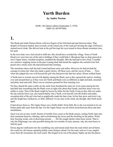 Yurth burden by Andre Norton